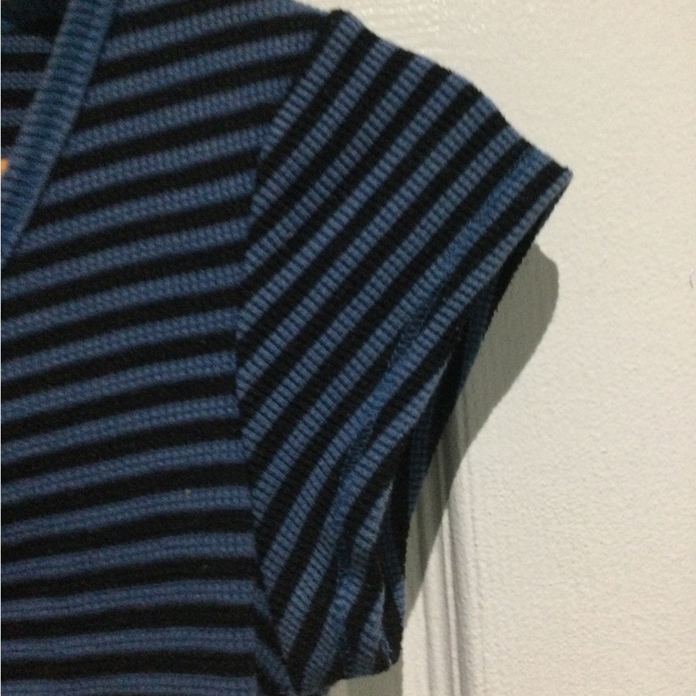One Step Up Blue Fitted Stripes Cap Sleeve Tee - Picture 4 of 5